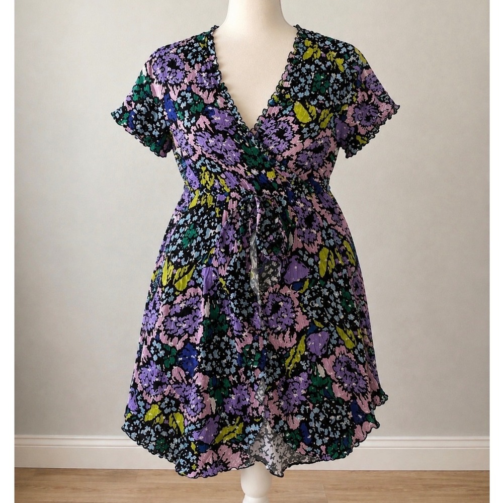 Melissa McCarthy Seven7 Wrap Dress Women 4X Multi Excellent Floral Short Sleeve